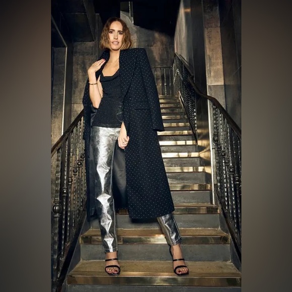 River Island Metallic Snakeskin Embossed Faux Leather Pants - silver - size 12 - Picture 1 of 16